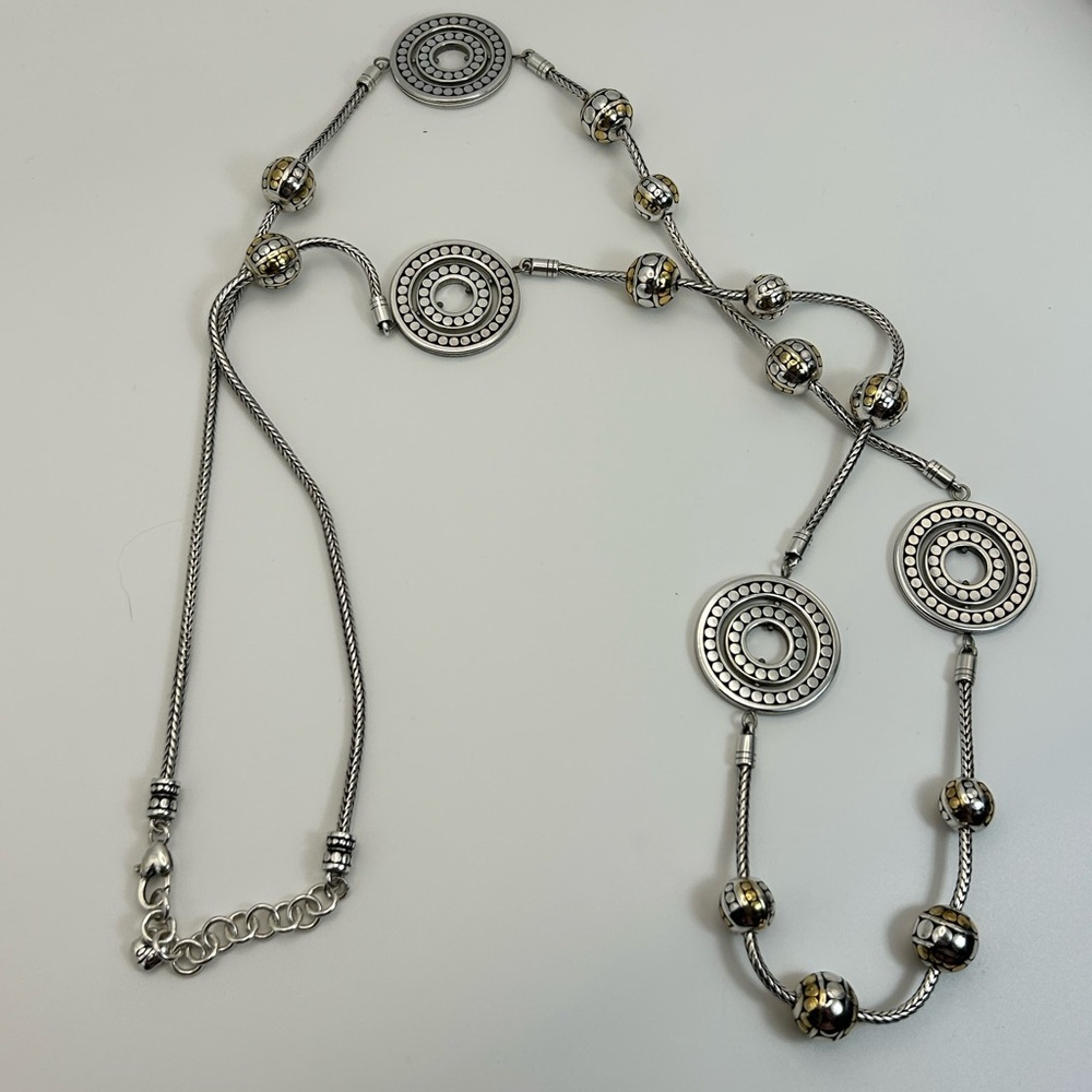 Brighton Jewelry Temple Long Necklace Two-tone Silver Plated 40" Chunky Beads